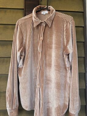 Space 46 Ribbed Velvet Button Down Shirt Blush Pink Size S